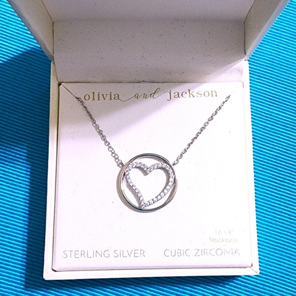 Olivia and Jackson Heart in a Circle Necklace Sterling Silver/Cubic Zirconia - Picture 6 of 15